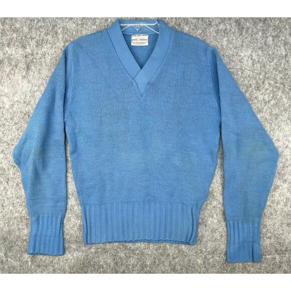 VTG Sweater School Cheerleader Blue Pep Club Uniform V-Neck 60s Size M Bristol - Picture 1 of 9
